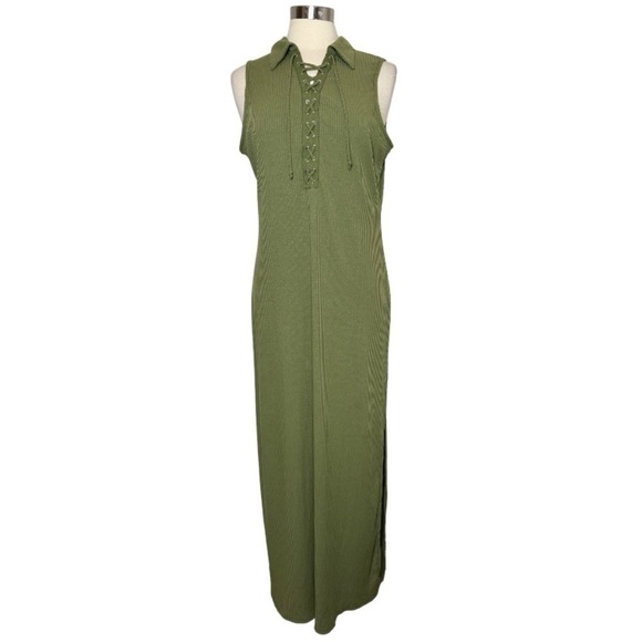 MODCLOTH Casual Sensations Green Lace Up Front Maxi Dress size L - Picture 2 of 10